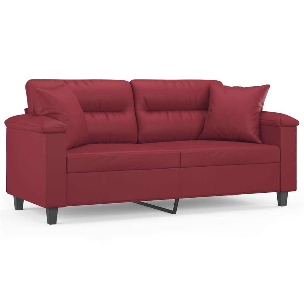 vidaXL 2-os. sofa z poduszkami, winna czerwień, 140 cm, sztuczna skóra
