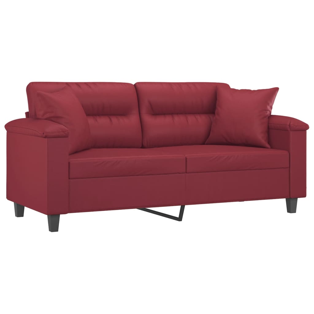 vidaXL 2-os. sofa z poduszkami, winna czerwień, 140 cm, sztuczna skóra