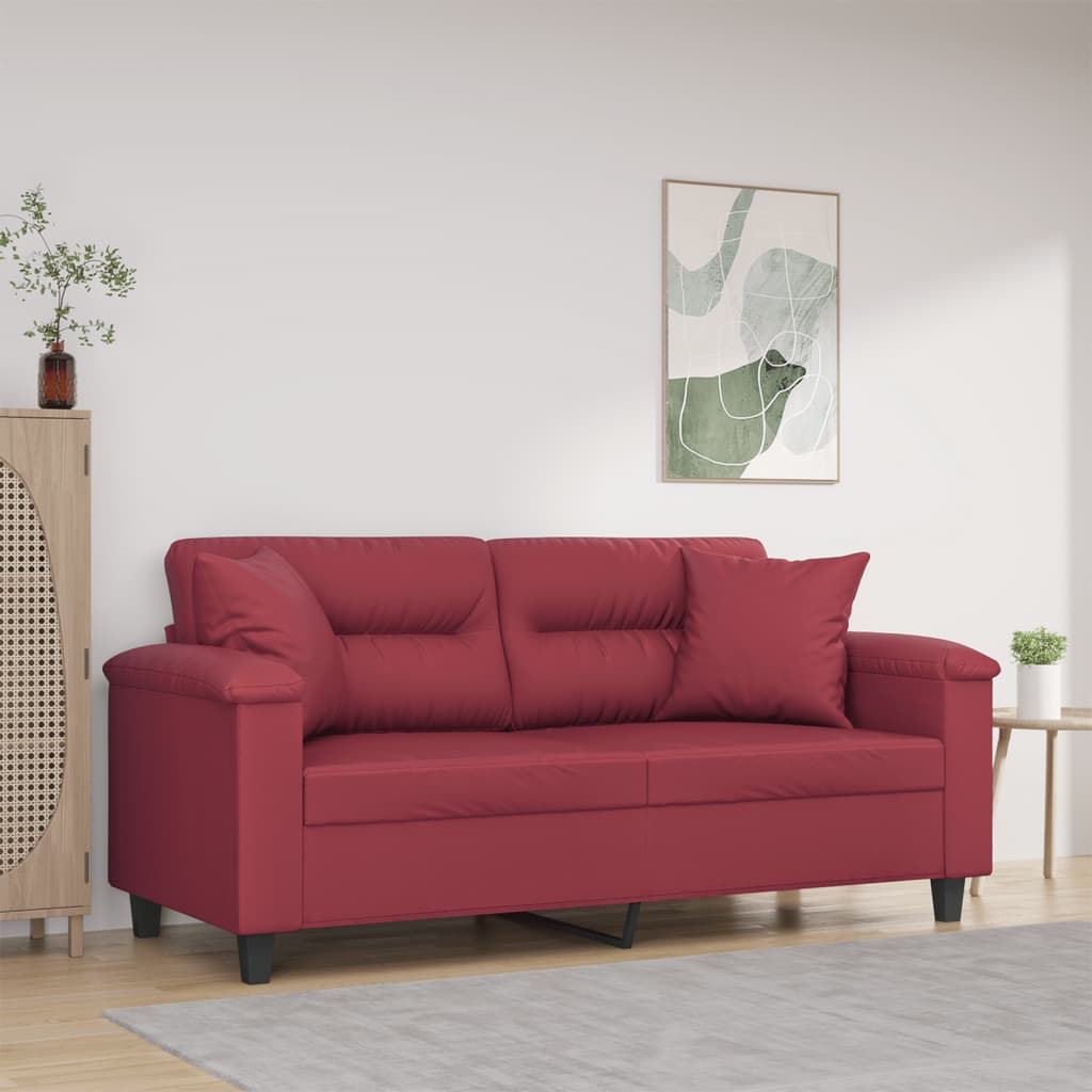 vidaXL 2-os. sofa z poduszkami, winna czerwień, 140 cm, sztuczna skóra