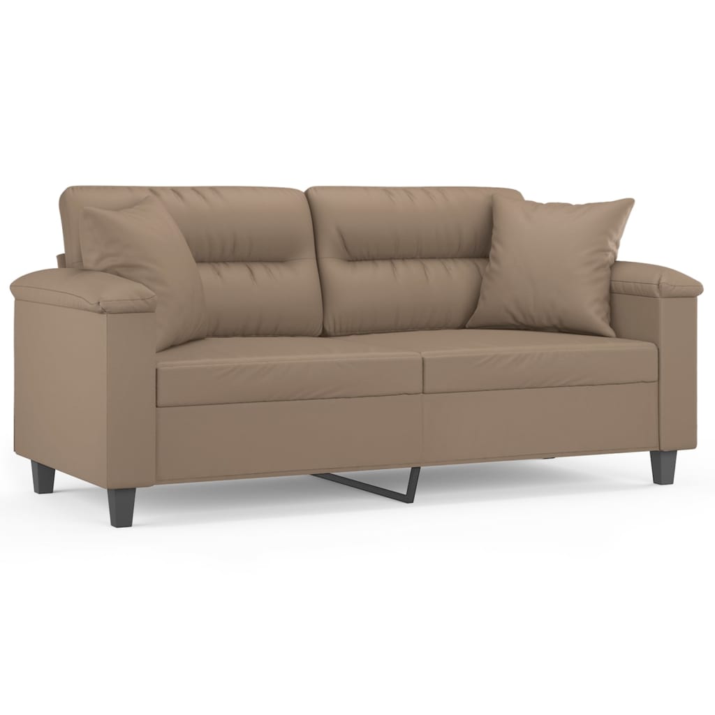 vidaXL 2-osobowa sofa z poduszkami, cappuccino, 140 cm, sztuczna skóra