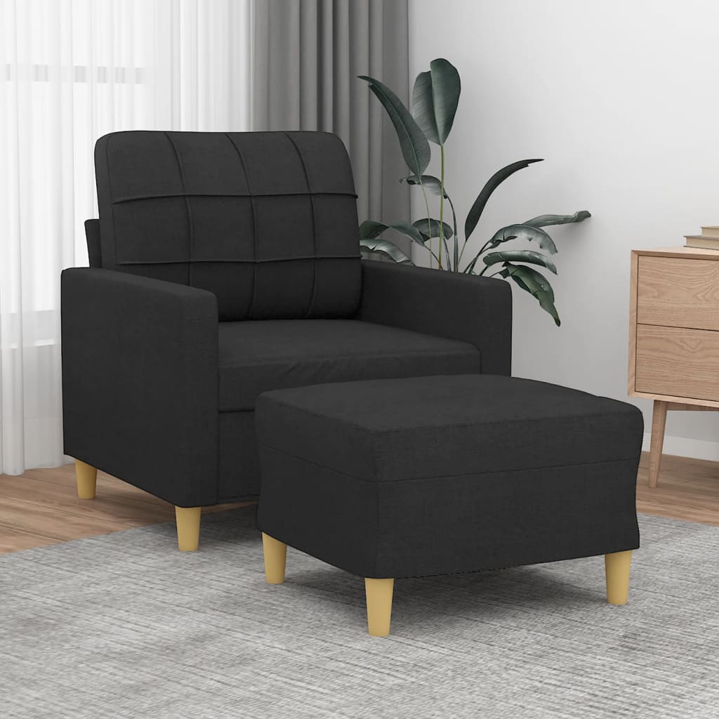 vidaXL Fotel z podnóżkiem, czarny, 60 cm, obity tkaniną
