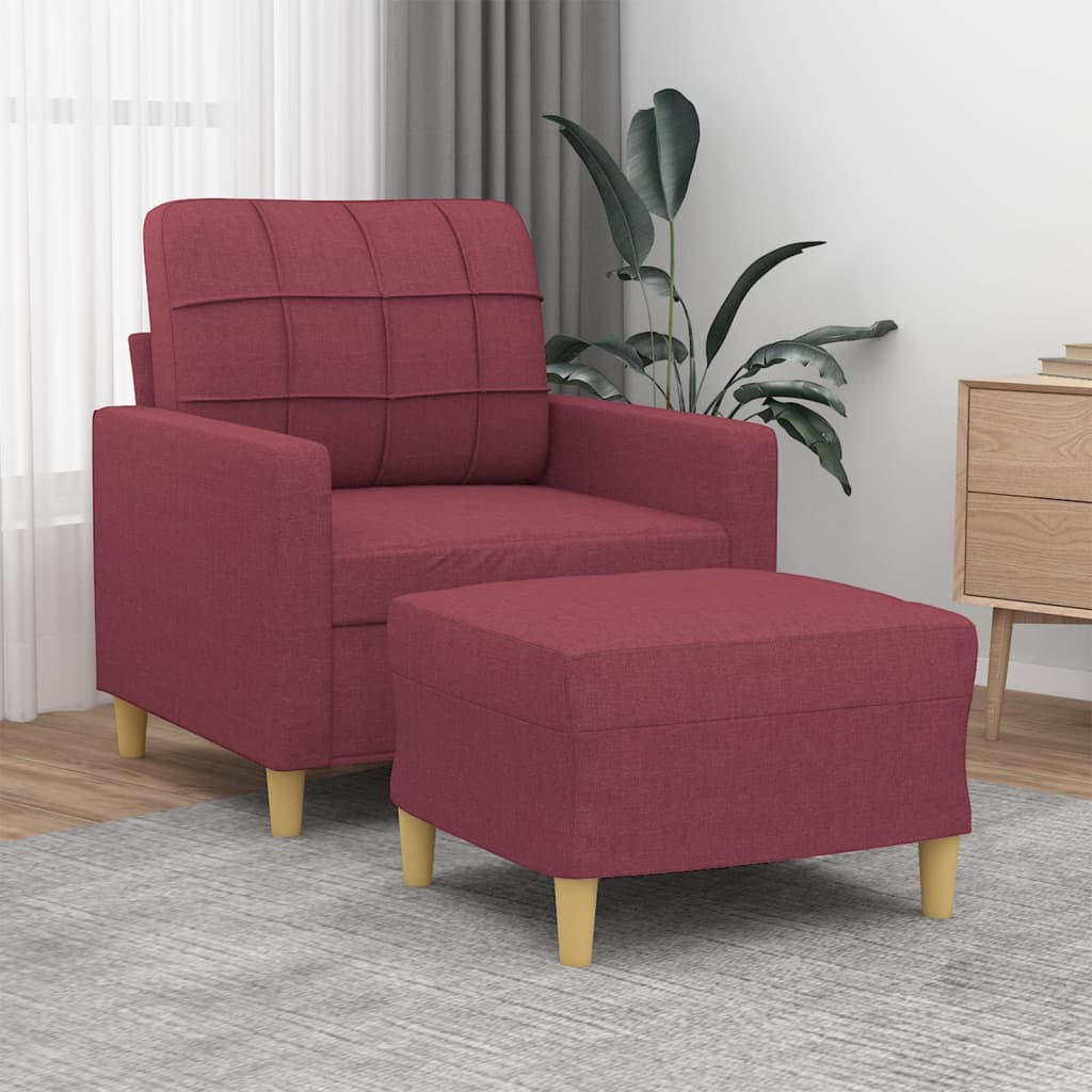vidaXL Fotel z podnóżkiem, winna czerwień, 60 cm, obity tkaniną