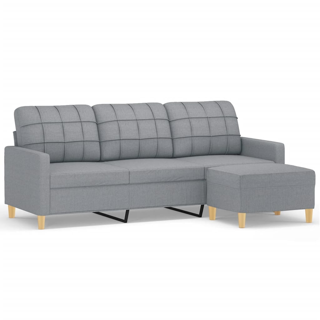 vidaXL 3-osobowa sofa z podnóżkiem, jasnoszara, 180 cm, tkaniną