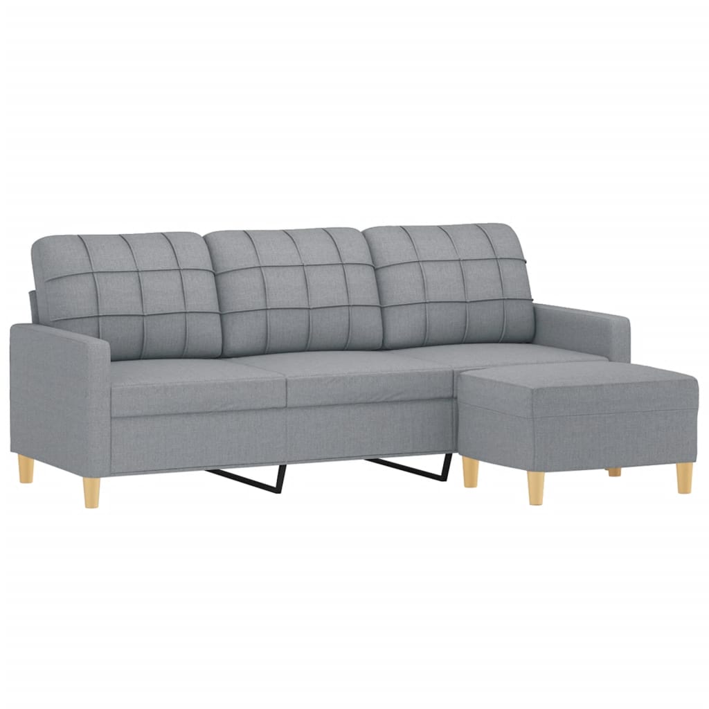 vidaXL 3-osobowa sofa z podnóżkiem, jasnoszara, 180 cm, tkaniną