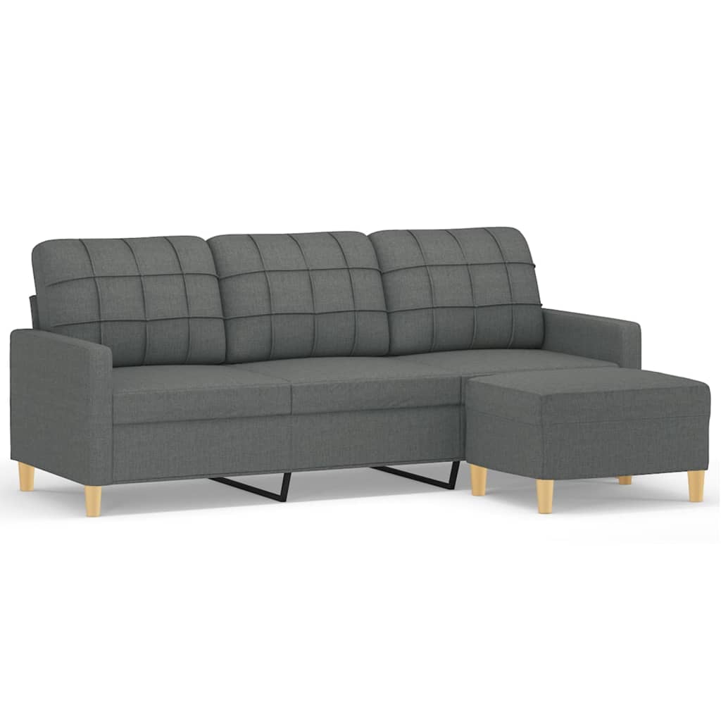 vidaXL 3-osobowa sofa z podnóżkiem, ciemnoszary, 180 cm, tkaniną