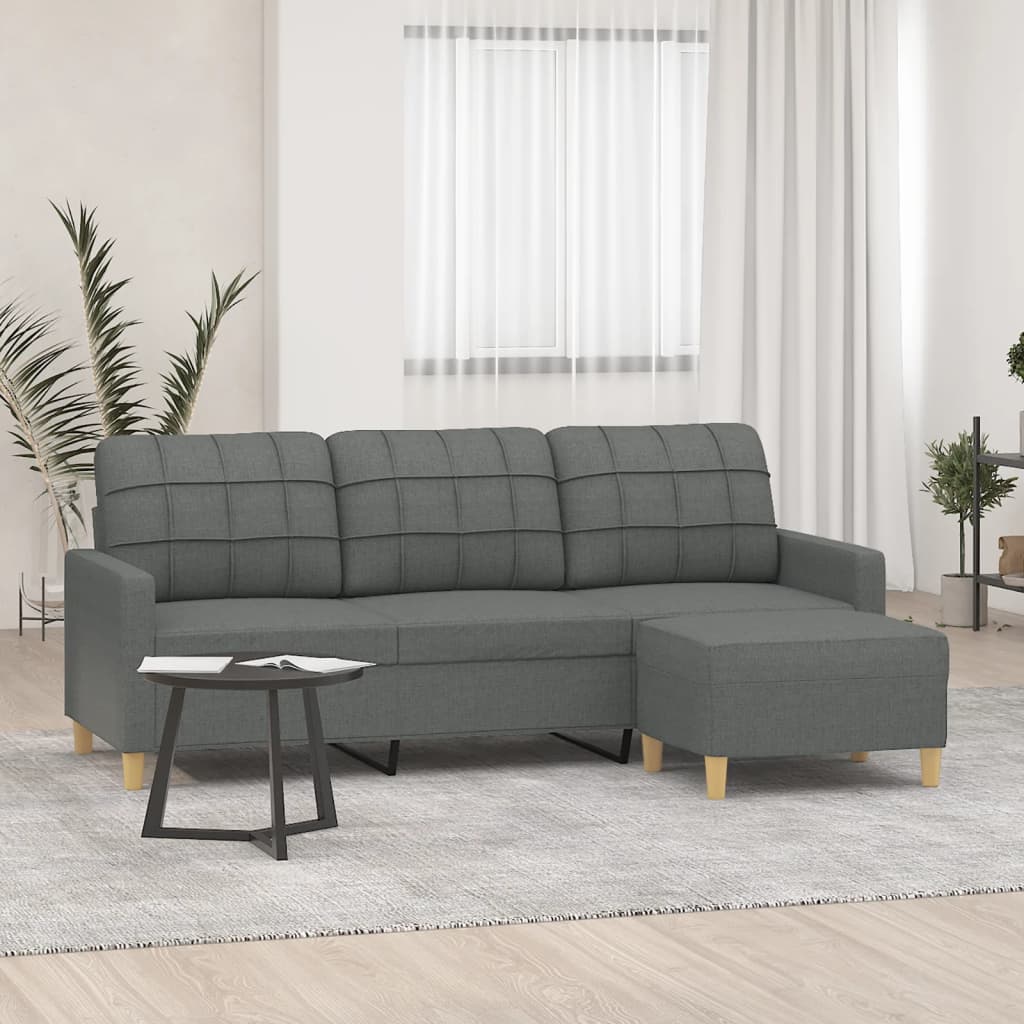 vidaXL 3-osobowa sofa z podnóżkiem, ciemnoszary, 180 cm, tkaniną