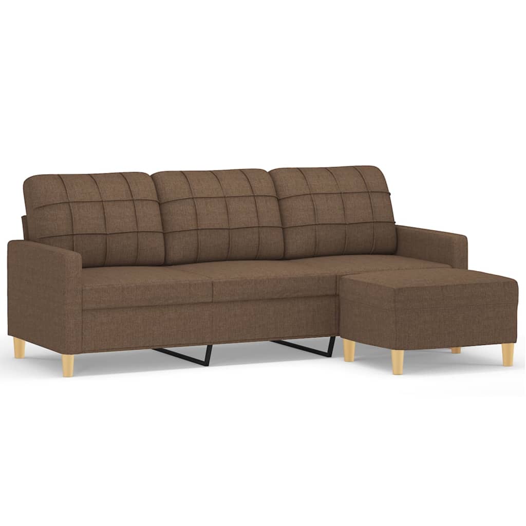 vidaXL 3-osobowa sofa z podnóżkiem, brązowy, 180 cm, tkaniną