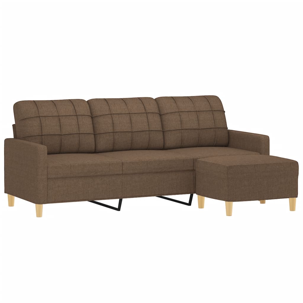 vidaXL 3-osobowa sofa z podnóżkiem, brązowy, 180 cm, tkaniną