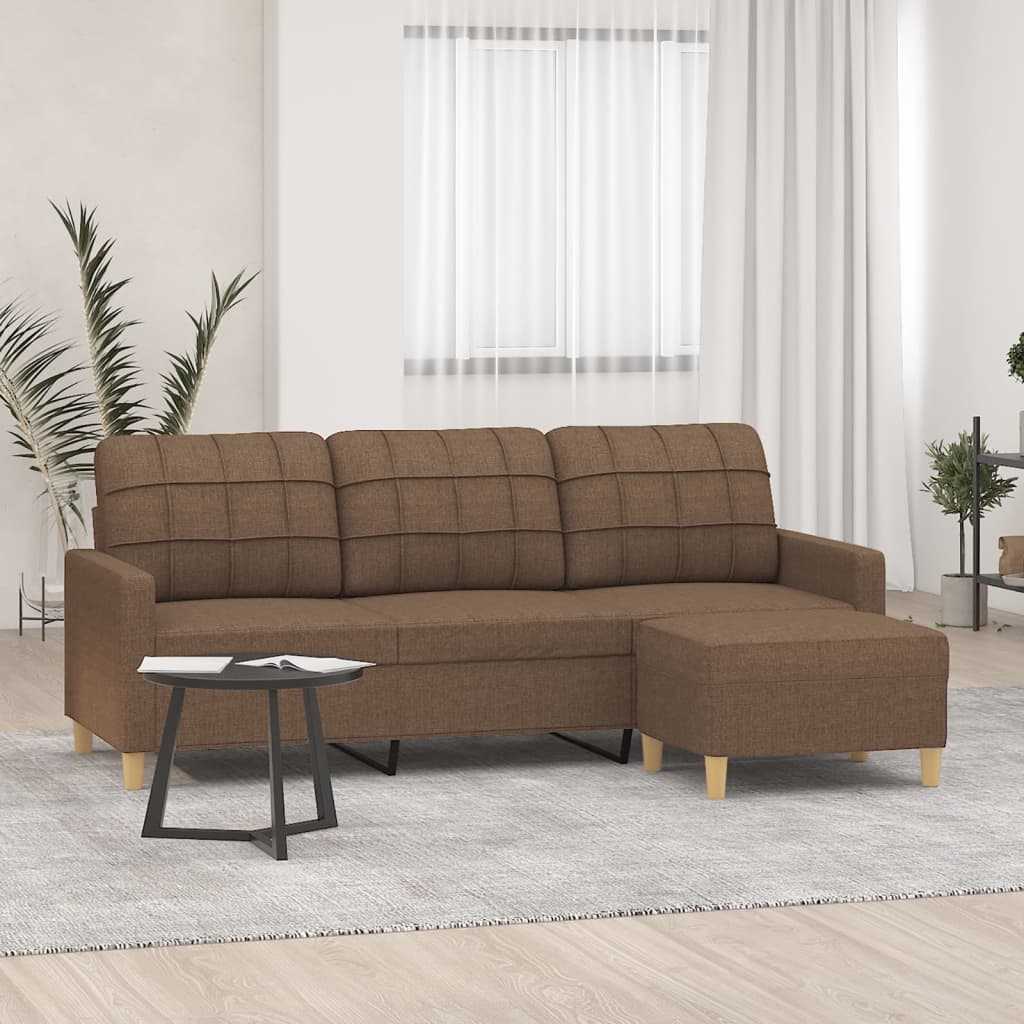 vidaXL 3-osobowa sofa z podnóżkiem, brązowy, 180 cm, tkaniną