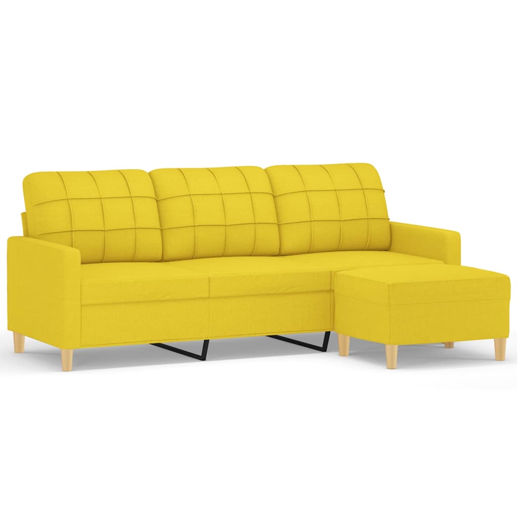 vidaXL 3-osobowa sofa z podnóżkiem, jasnożółty, 180 cm, tkaniną