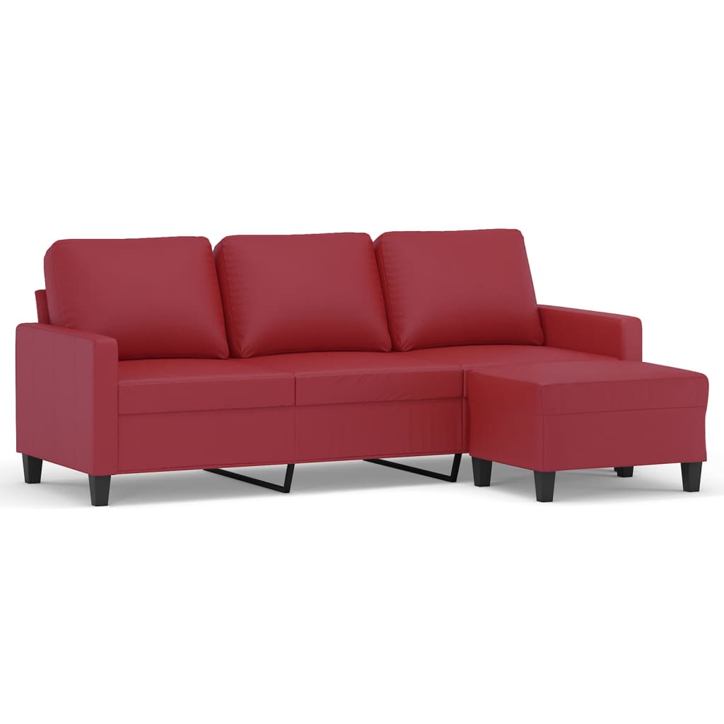 vidaXL 3-osobowa sofa z podnóżkiem, winna czerwień, 180 cm, ekoskóra
