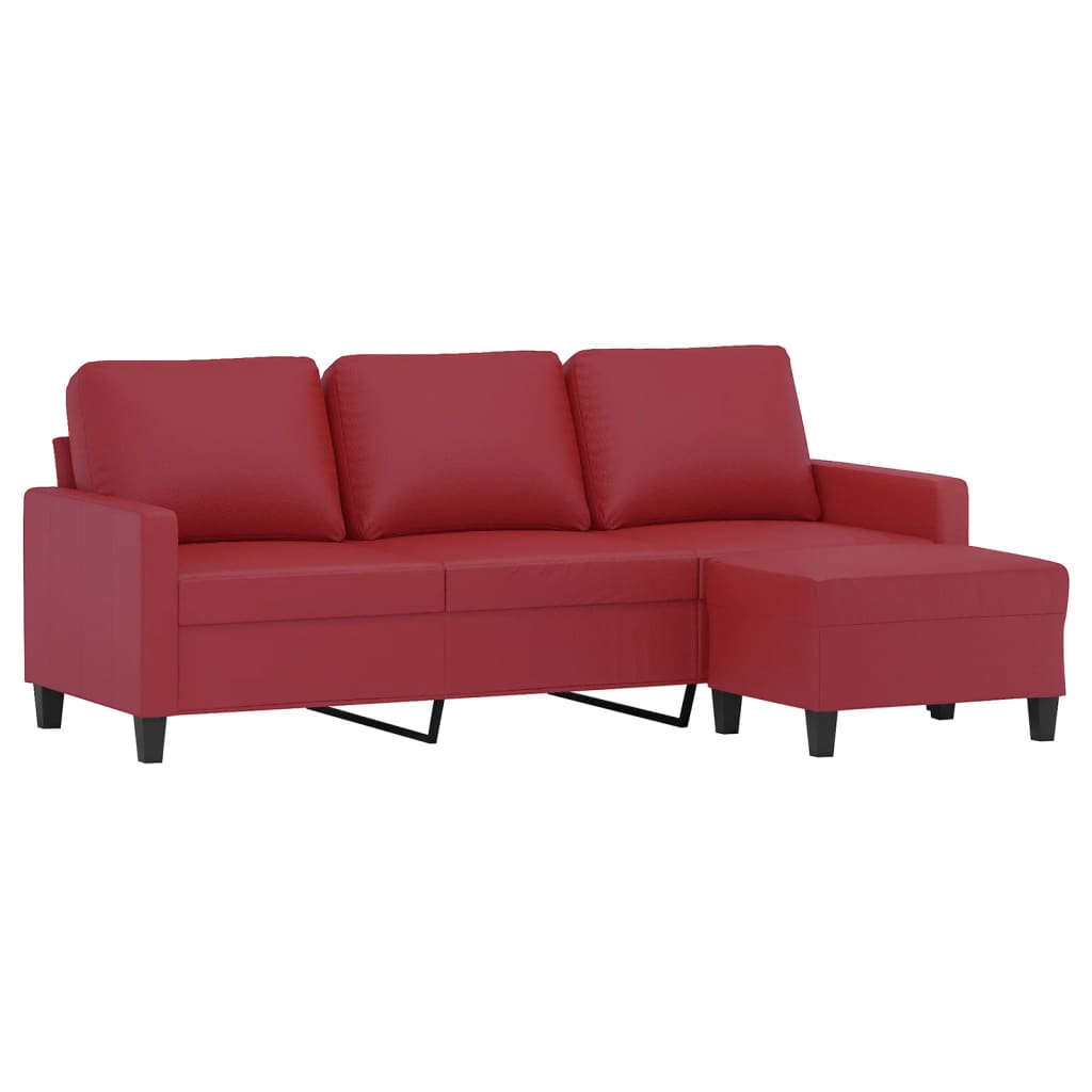 vidaXL 3-osobowa sofa z podnóżkiem, winna czerwień, 180 cm, ekoskóra