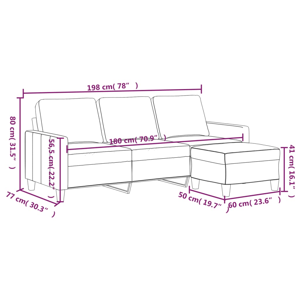 vidaXL 3-osobowa sofa z podnóżkiem, winna czerwień, 180 cm, ekoskóra