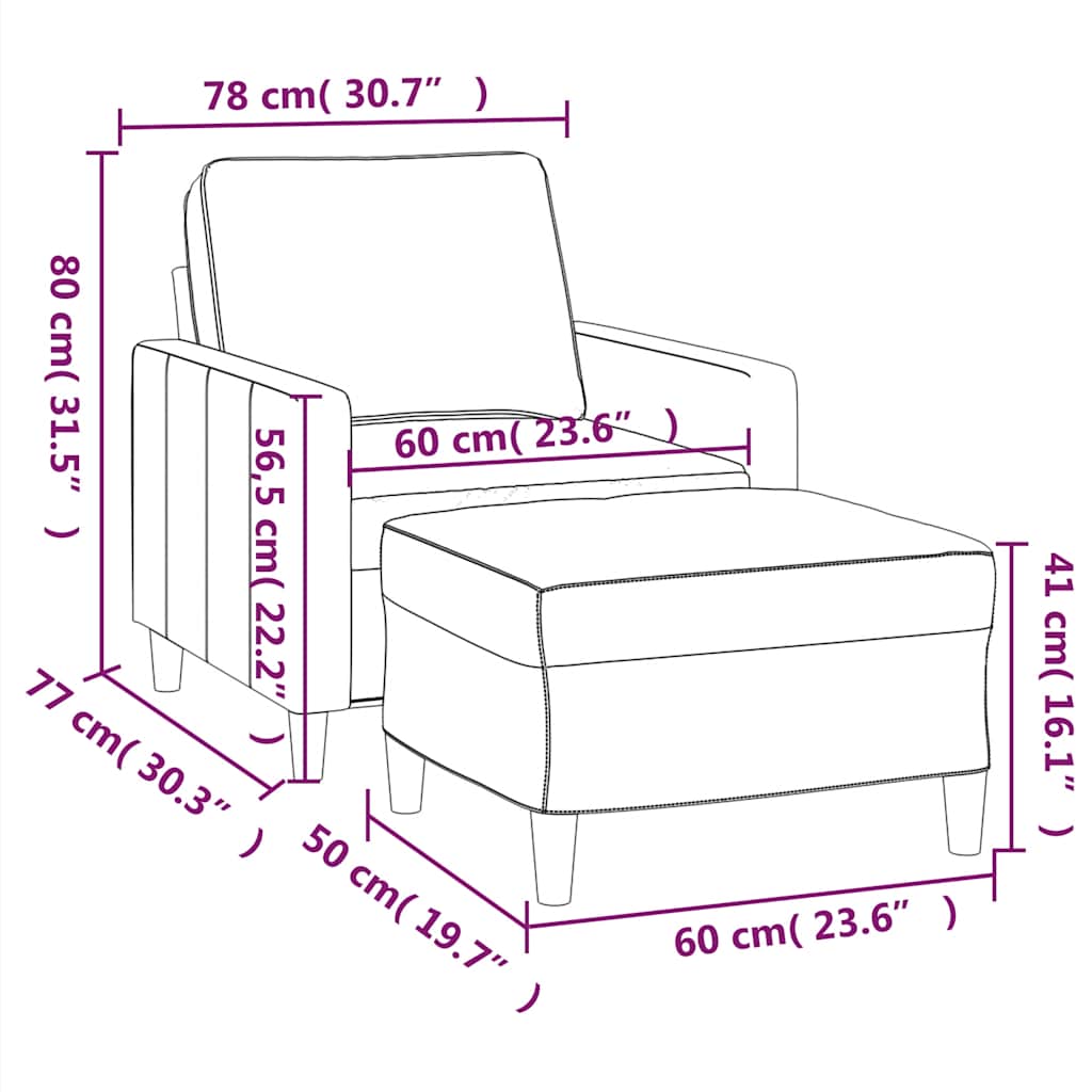 vidaXL Fotel z podnóżkiem, brązowy, 60 cm, obity aksamit