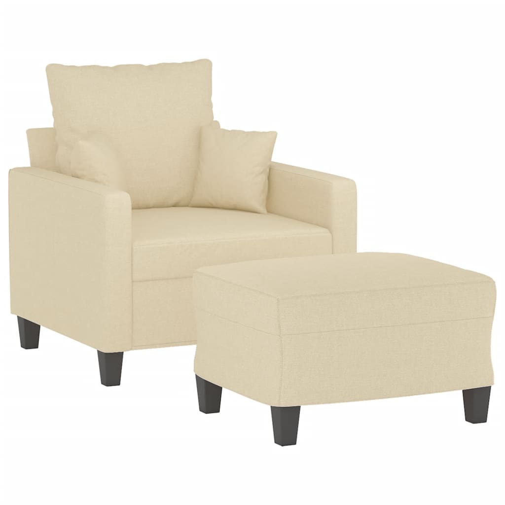vidaXL Fotel z podnóżkiem, kremowy, 60 cm, obity tkaniną