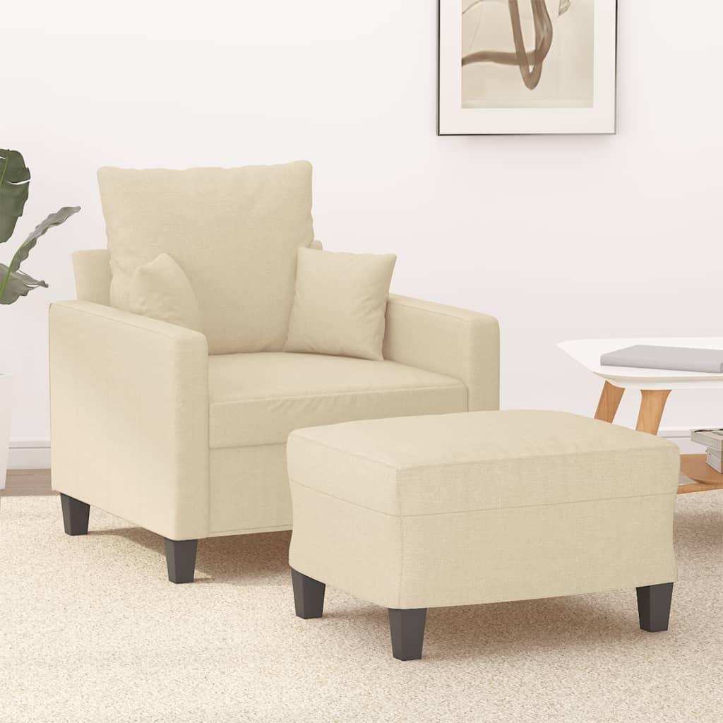 vidaXL Fotel z podnóżkiem, kremowy, 60 cm, obity tkaniną