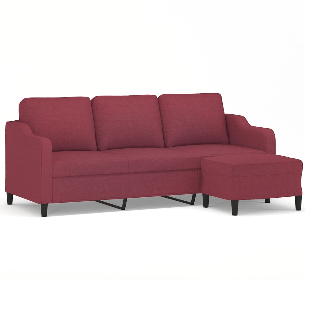 vidaXL 3-osobowa sofa z podnóżkiem winna czerwień 180 cm, tkaniną
