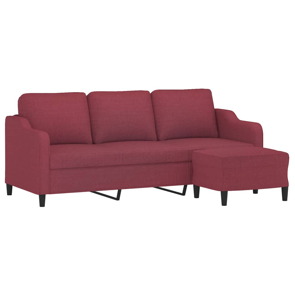 vidaXL 3-osobowa sofa z podnóżkiem winna czerwień 180 cm, tkaniną