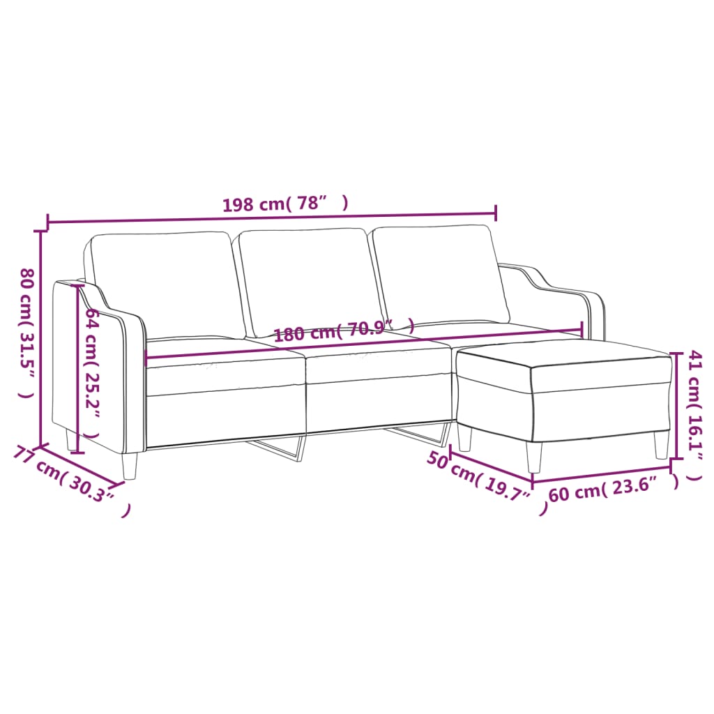 vidaXL 3-osobowa sofa z podnóżkiem winna czerwień 180 cm, tkaniną