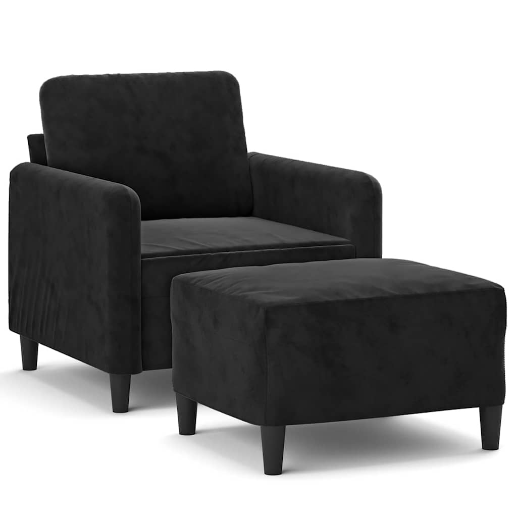 vidaXL Fotel z podnóżkiem, czarny, 60 cm, obity aksamit