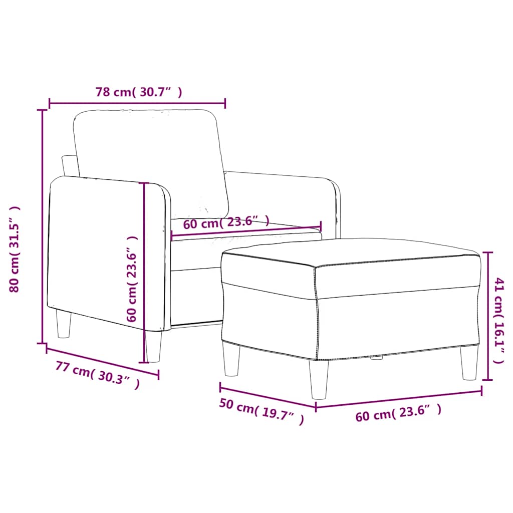 vidaXL Fotel z podnóżkiem, niebieski, 60 cm, obity aksamitem