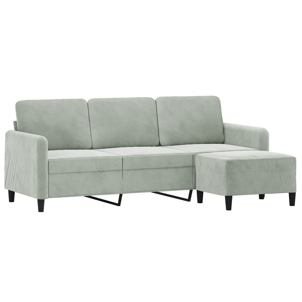 vidaXL 3-osobowa sofa z podnóżkiem, jasnoszara, 180 cm, aksamit