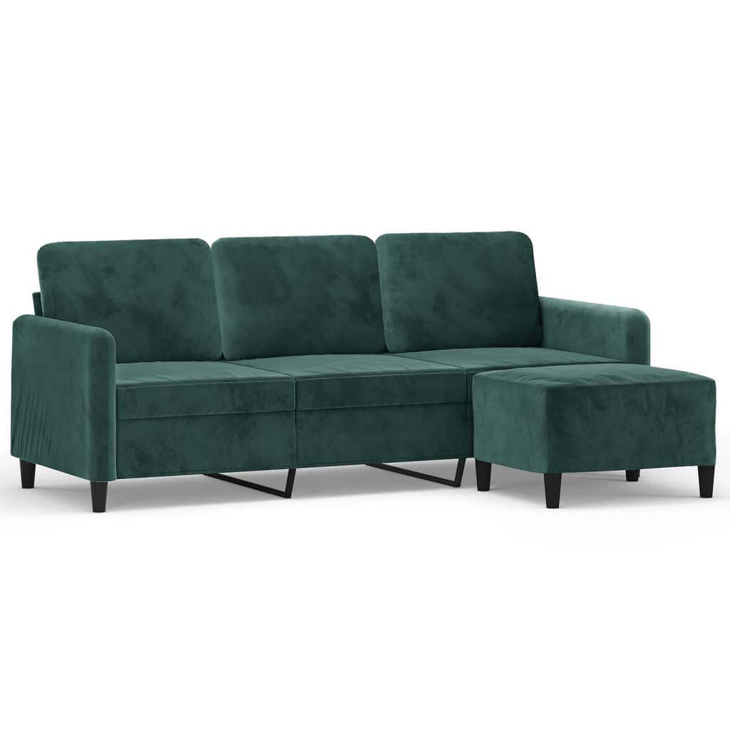 vidaXL 3-osobowa sofa z podnóżkiem, ciemnozielony, 180 cm, aksamit