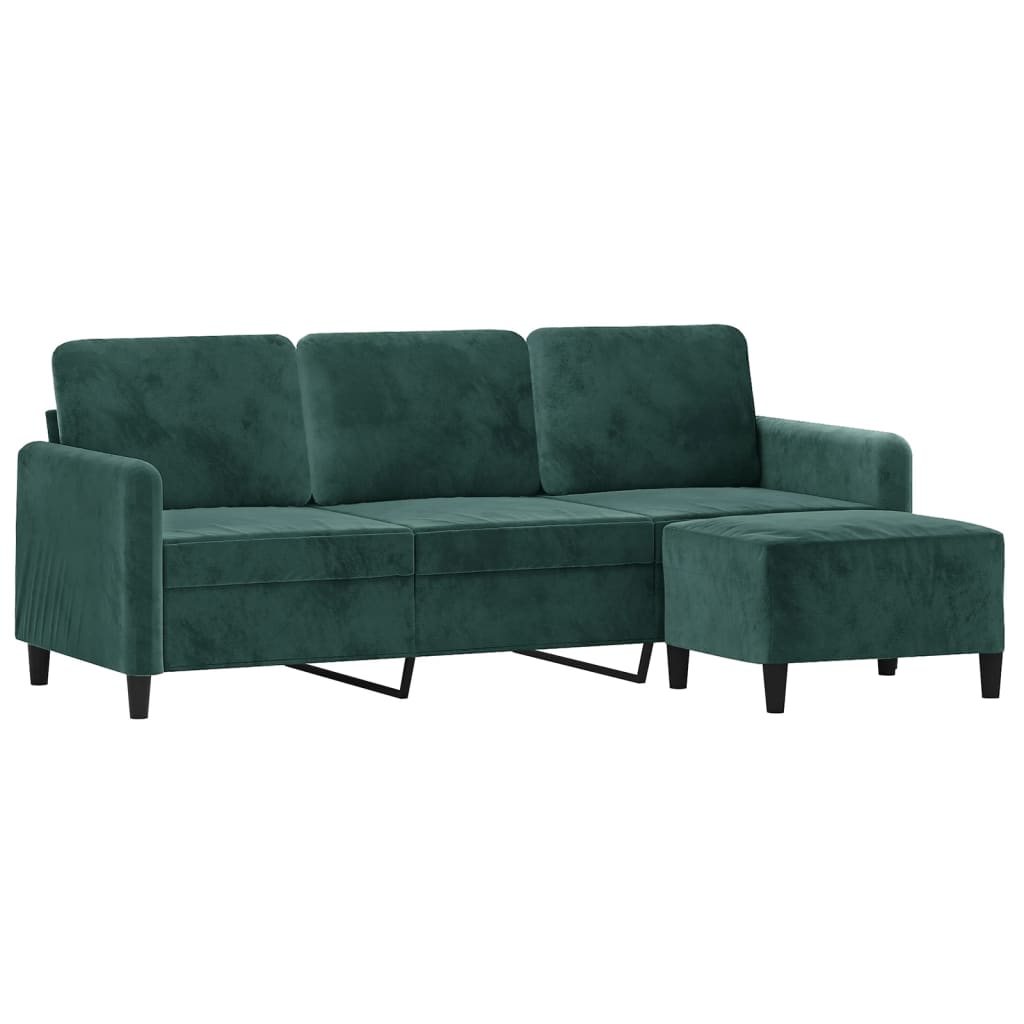 vidaXL 3-osobowa sofa z podnóżkiem, ciemnozielony, 180 cm, aksamit