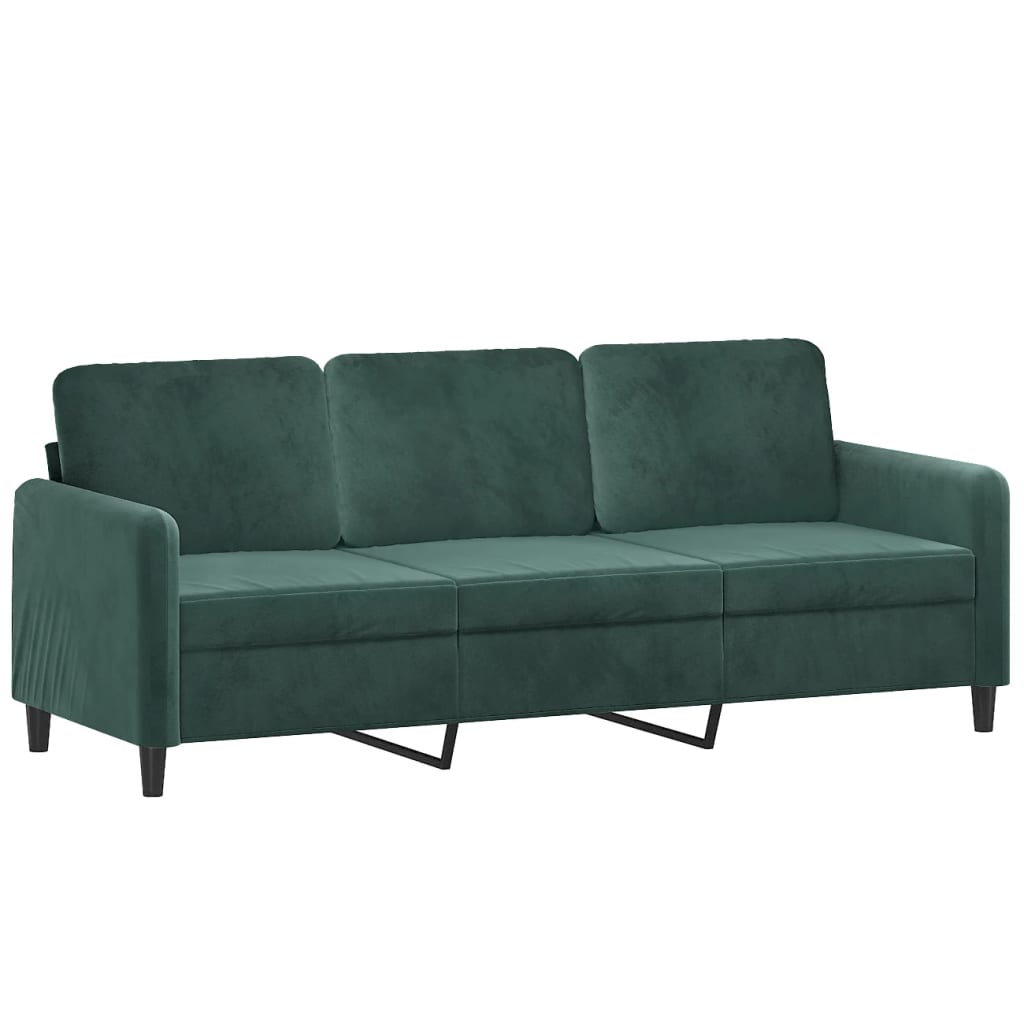 vidaXL 3-osobowa sofa z podnóżkiem, ciemnozielony, 180 cm, aksamit