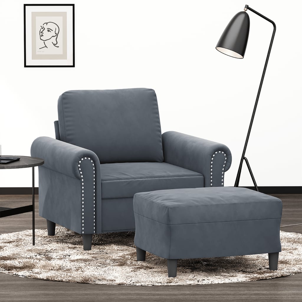 vidaXL Fotel z podnóżkiem, ciemnoszary, 60 cm, obity aksamit