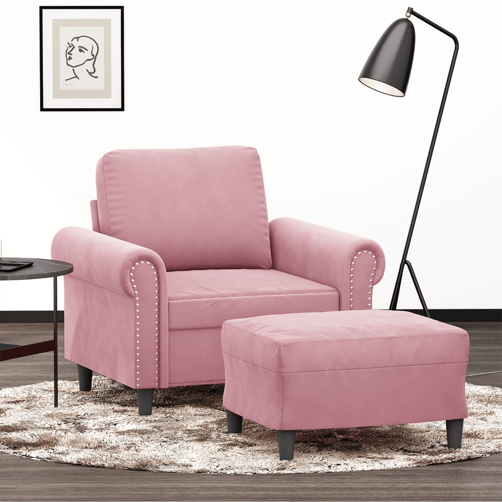 vidaXL Fotel z podnóżkiem, różowy, 60 cm, obity aksamitem
