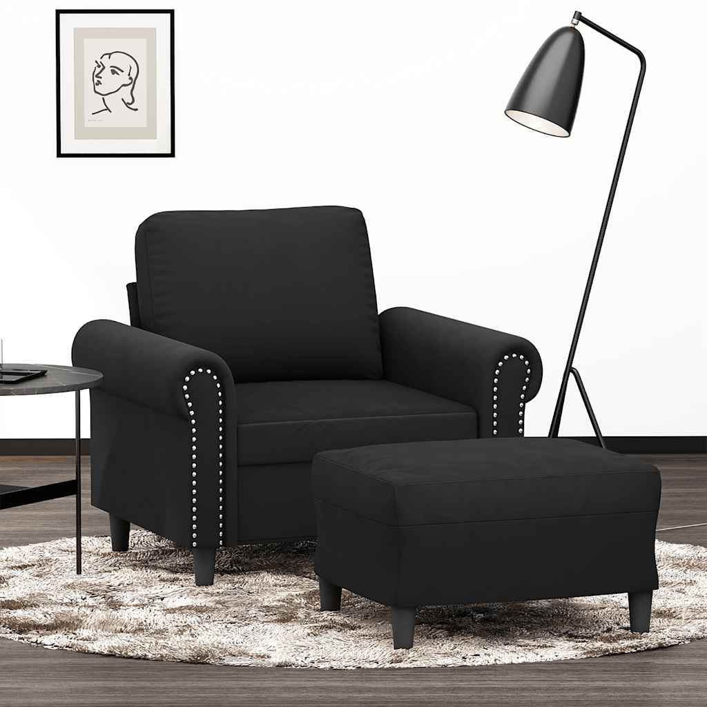 vidaXL Fotel z podnóżkiem, czarny, 60 cm, obity aksamit