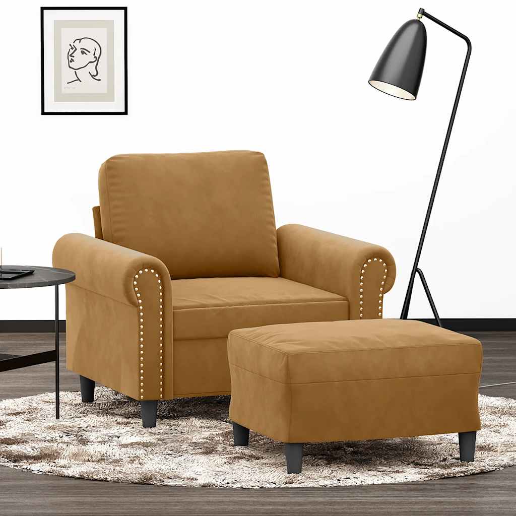 vidaXL Fotel z podnóżkiem, brązowy, 60 cm, obity aksamit