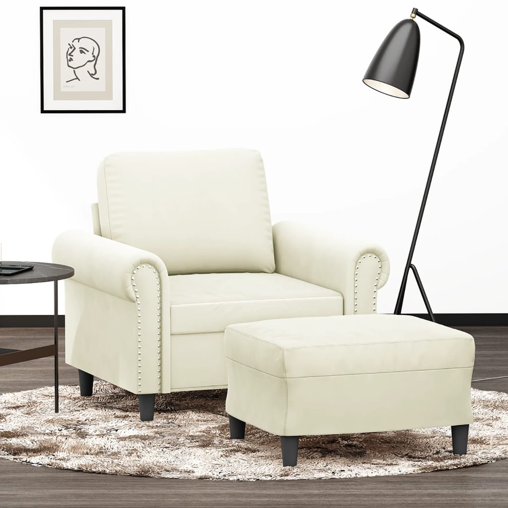vidaXL Fotel z podnóżkiem, kremowy, 60 cm, obity aksamit