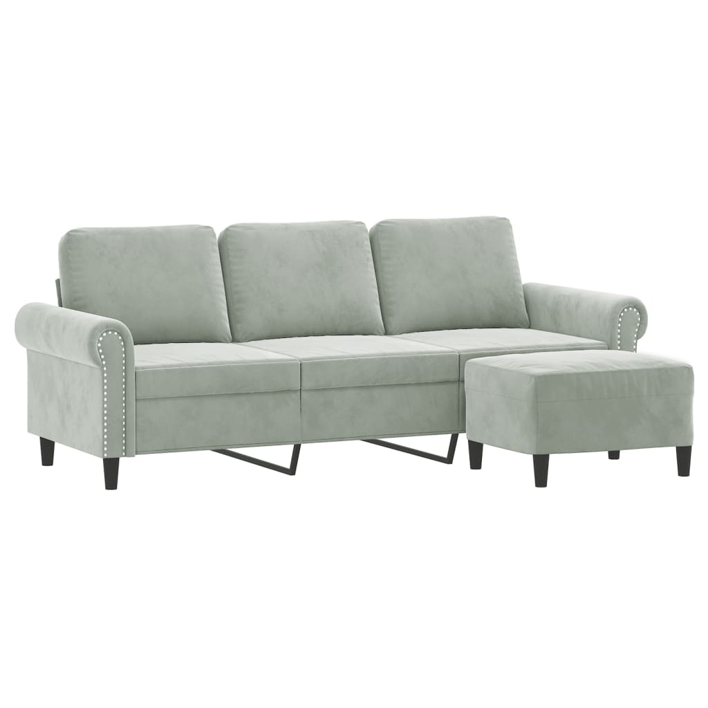 vidaXL 3-osobowa sofa z podnóżkiem, jasnoszara, 180 cm, aksamit