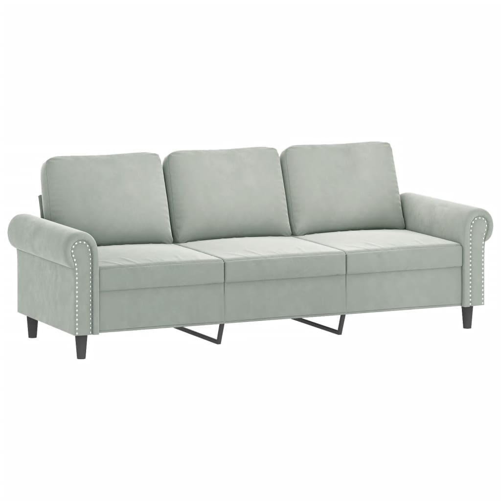 vidaXL 3-osobowa sofa z podnóżkiem, jasnoszara, 180 cm, aksamit