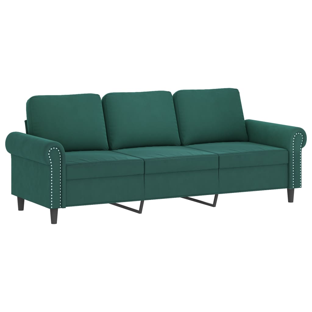 vidaXL 3-osobowa sofa z podnóżkiem, ciemnozielony, 180 cm, aksamit