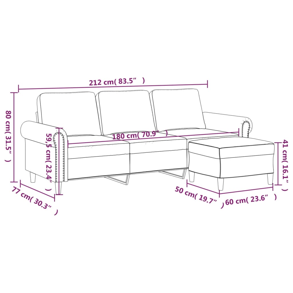 vidaXL 3-osobowa sofa z podnóżkiem, ciemnozielony, 180 cm, aksamit