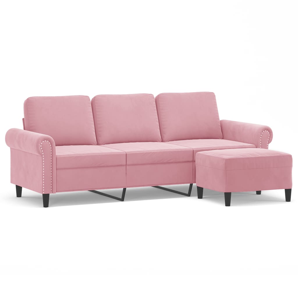 vidaXL 3-osobowa sofa z podnóżkiem, różowa, 180 cm, aksamitem