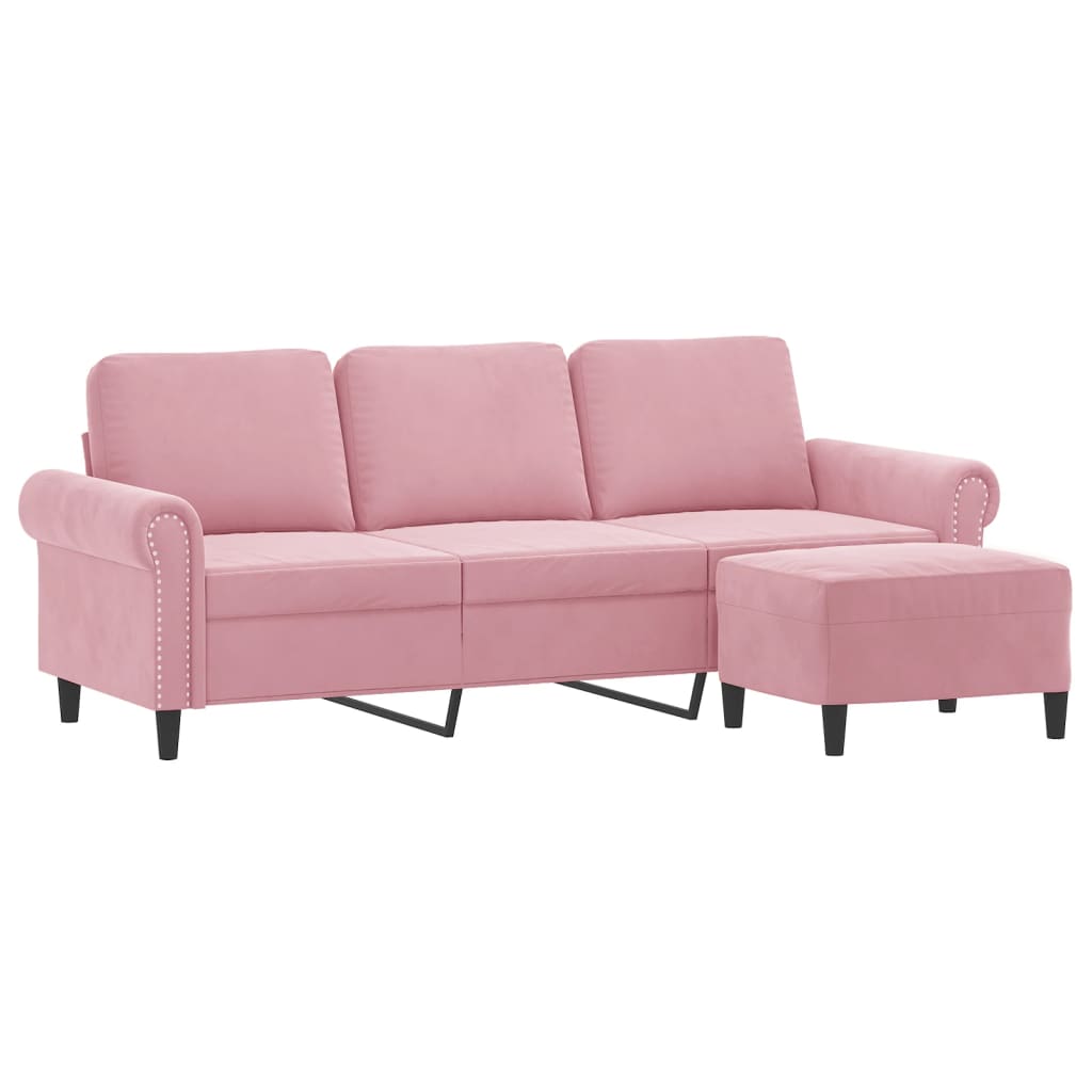 vidaXL 3-osobowa sofa z podnóżkiem, różowa, 180 cm, aksamitem
