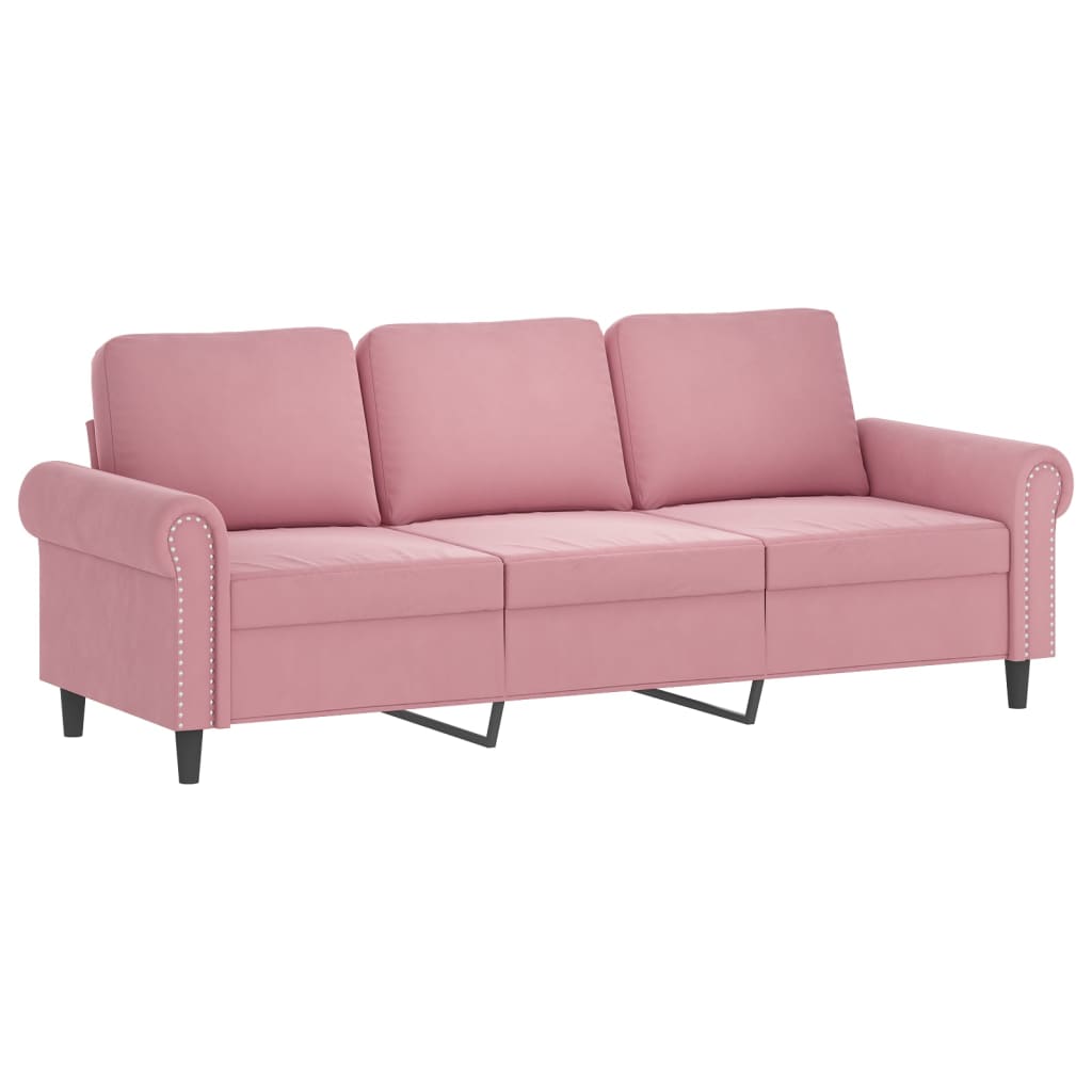 vidaXL 3-osobowa sofa z podnóżkiem, różowa, 180 cm, aksamitem