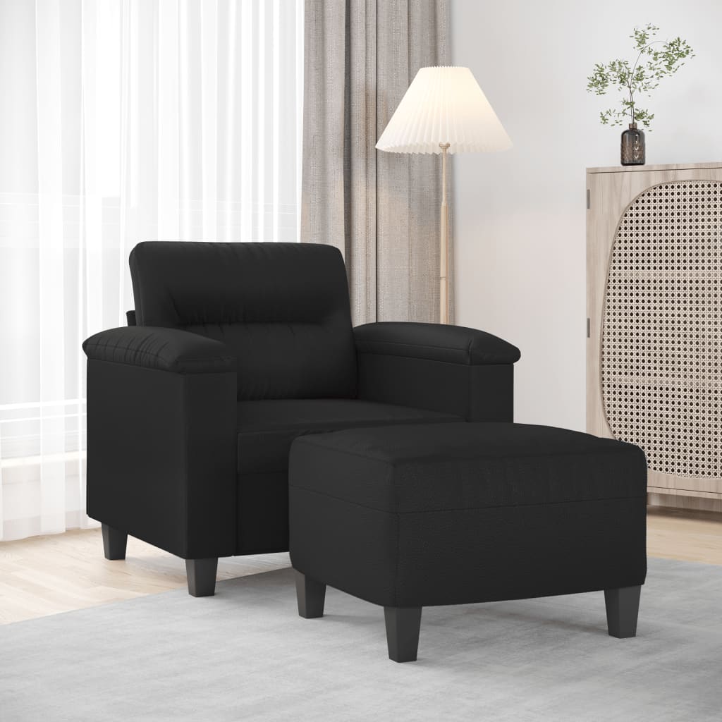 vidaXL Fotel z podnóżkiem, czarny, 60 cm, sztuczna skóra