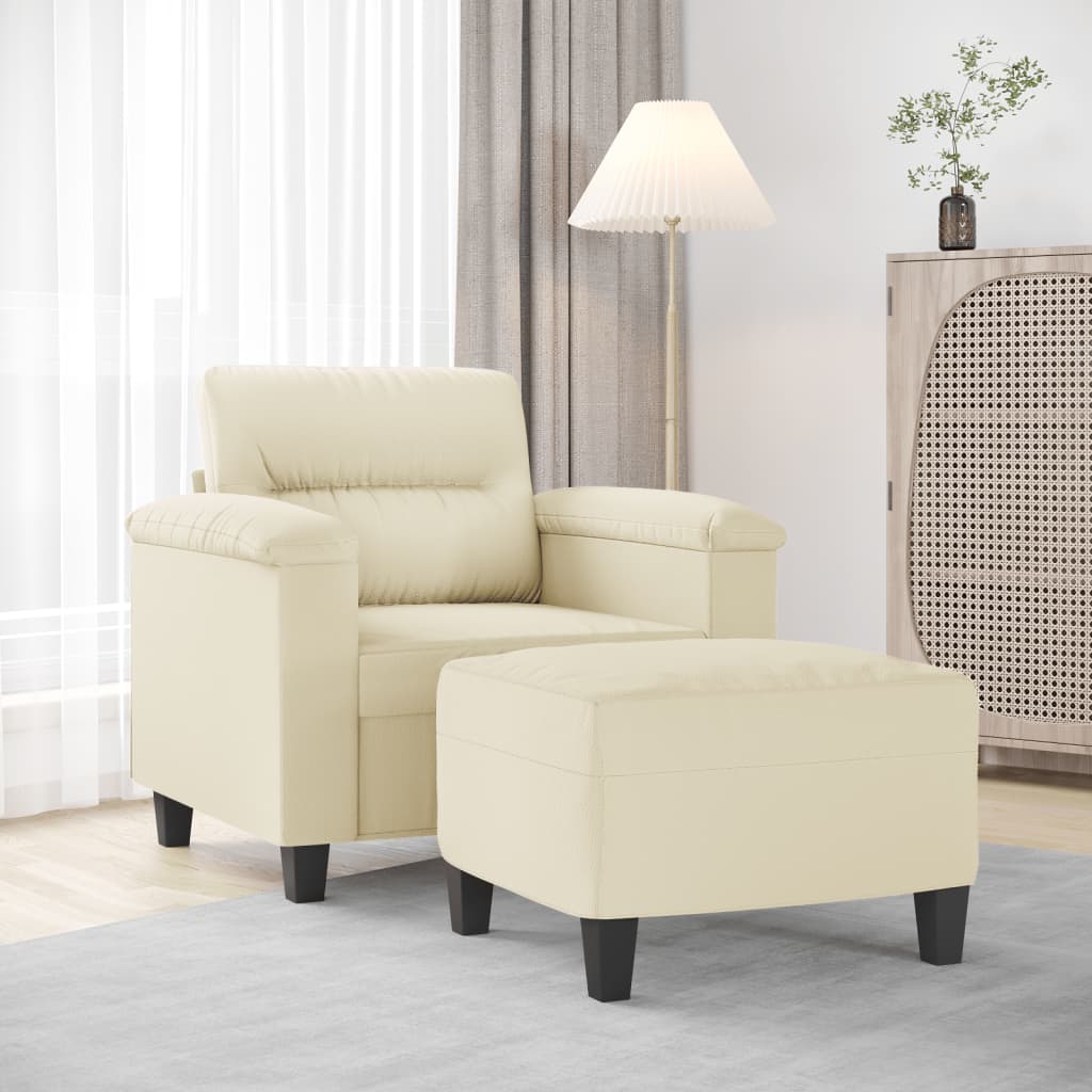 vidaXL Fotel z podnóżkiem, kremowy, 60 cm, sztuczna skóra