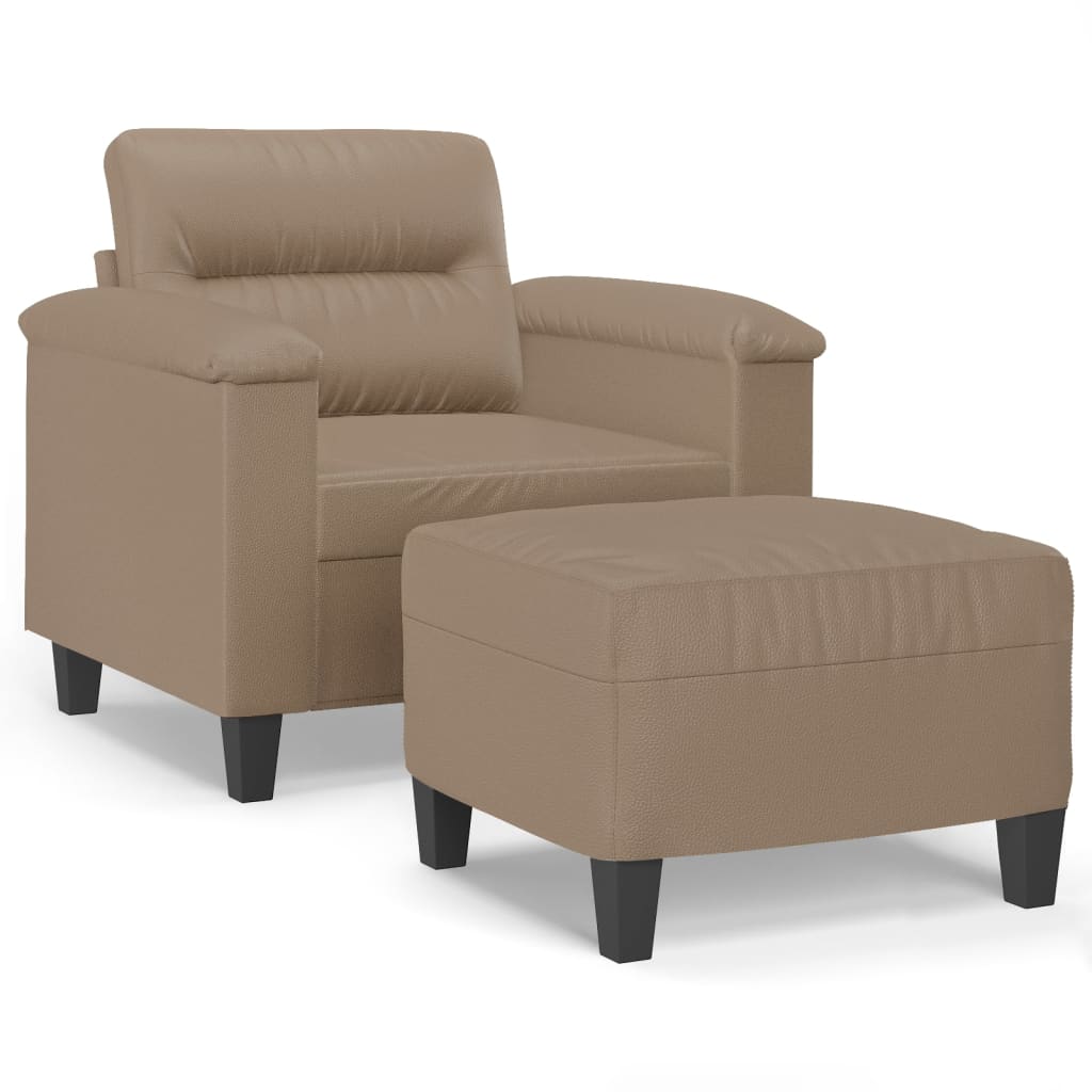 vidaXL Fotel z podnóżkiem, kolor cappuccino, 60 cm, sztuczna skóra