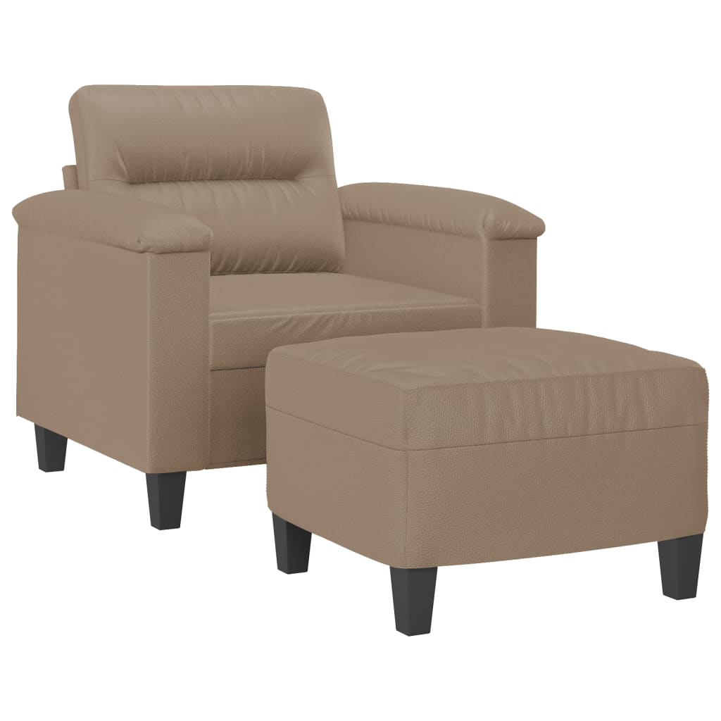 vidaXL Fotel z podnóżkiem, kolor cappuccino, 60 cm, sztuczna skóra