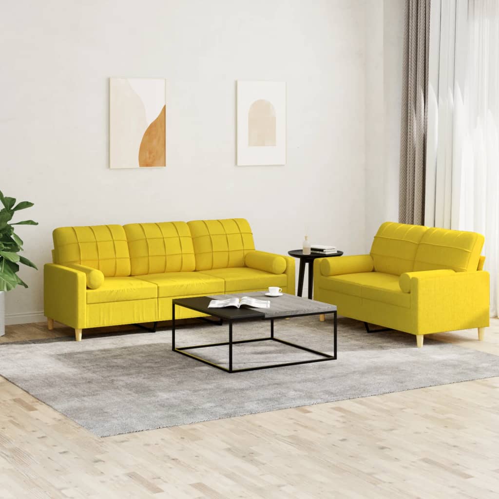vidaXL 2-cz. komplet wypoczynkowy z poduszkami, jasnożółty, tkanina