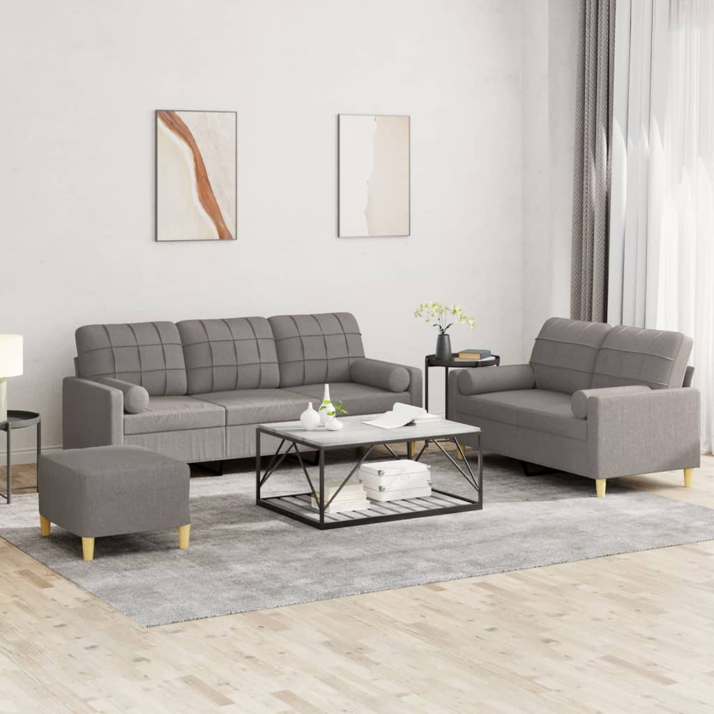 vidaXL 3-cz. komplet wypoczynkowy z poduszkami, taupe, tkanina