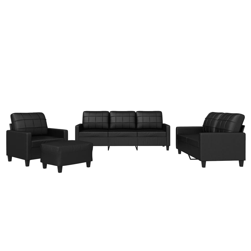 vidaXL 4-osobowa sofa z poduszkami, czarna, sztuczna skóra