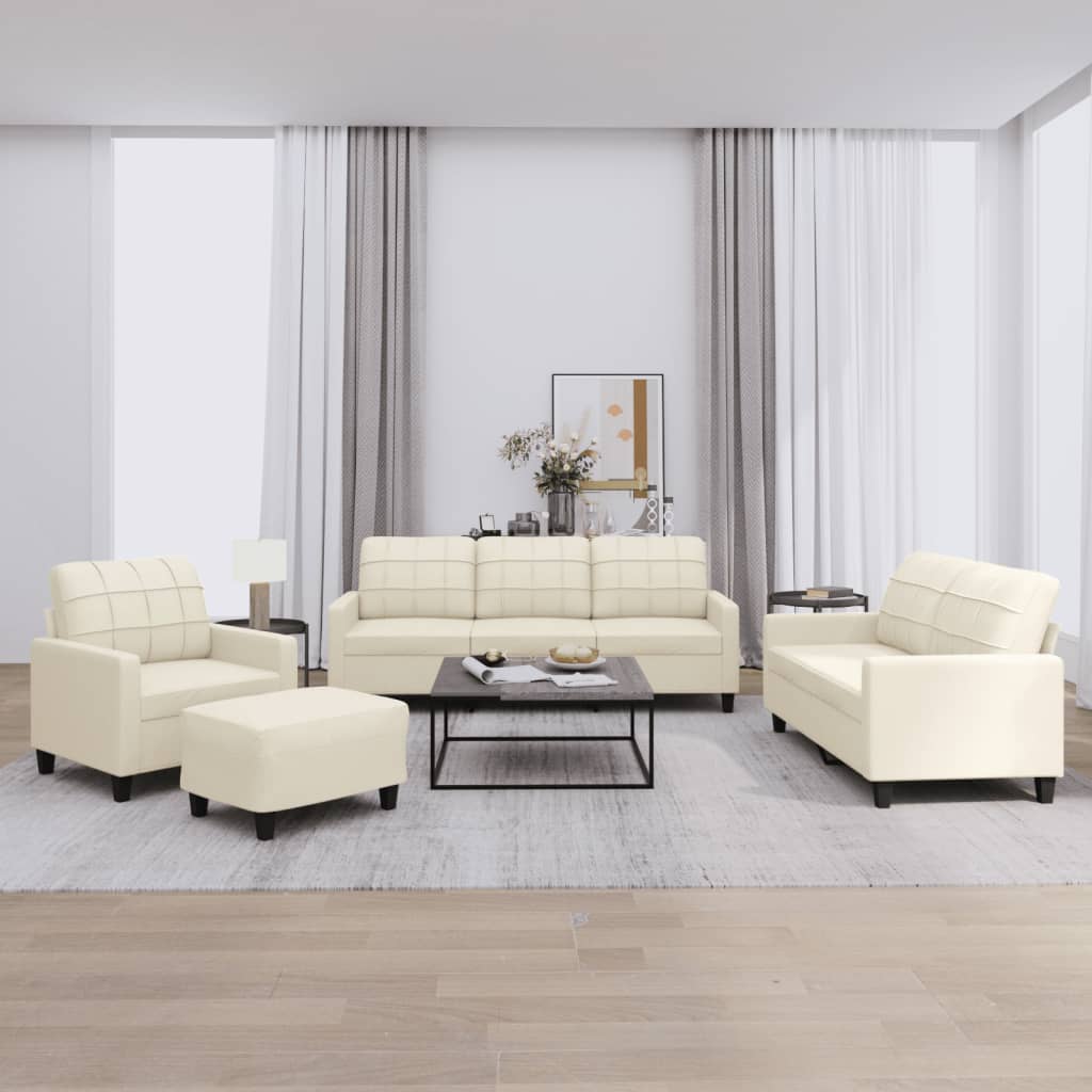 vidaXL 4-osobowa sofa z poduszkami, kremowa, sztuczna skóra