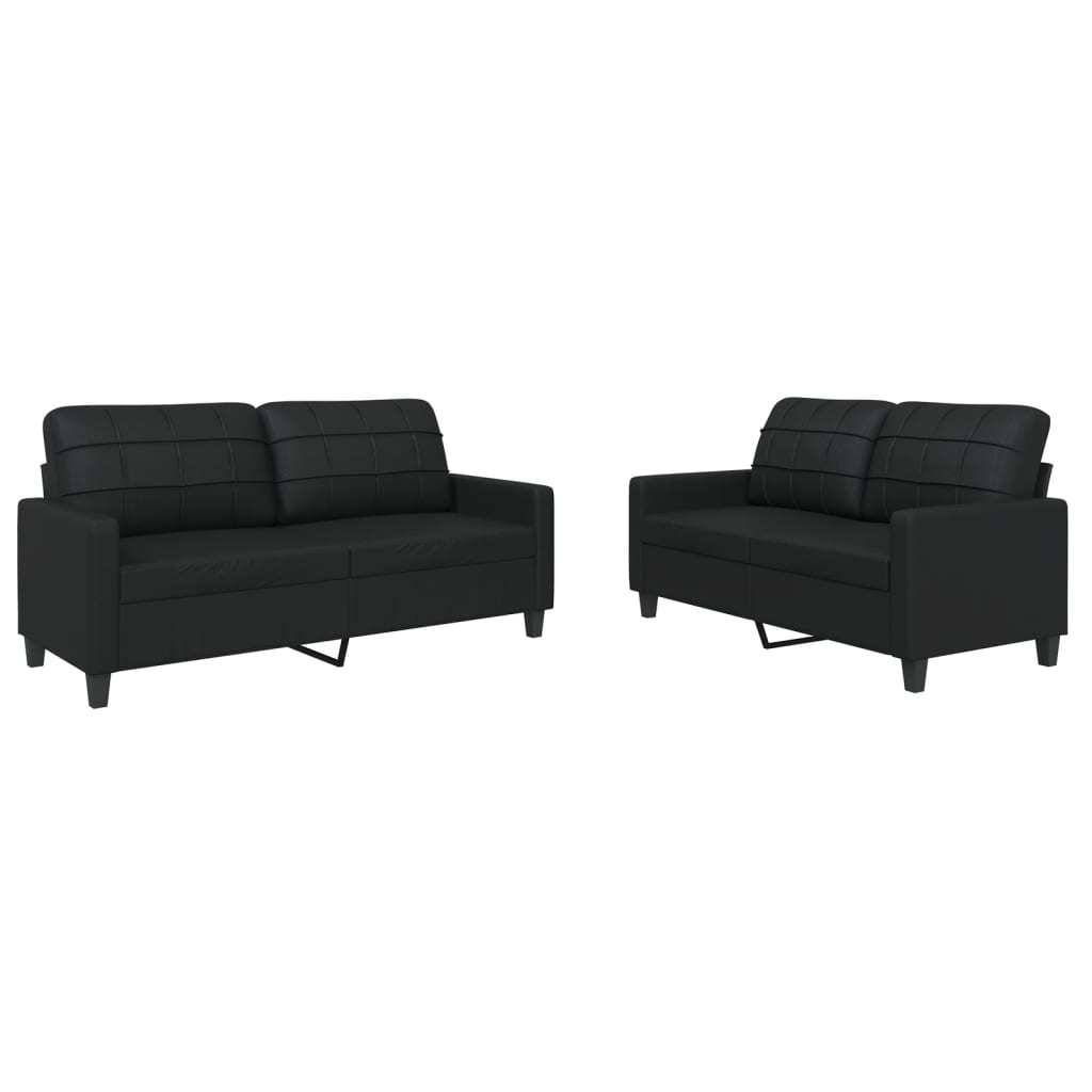 vidaXL 2-osobowa sofa z poduszkami, czarna, sztuczna skóra
